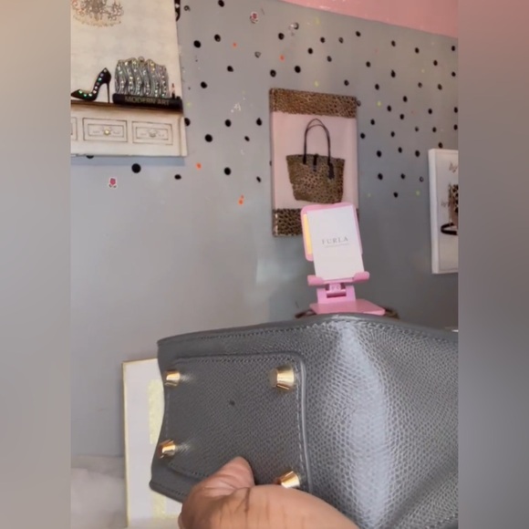 Furla pony hair Pink Leopard and Gray Crossbody Bag with lock and key. - Picture 10 of 10